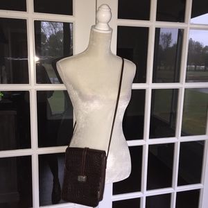 Brown Croc Leather  Crossbody Bag